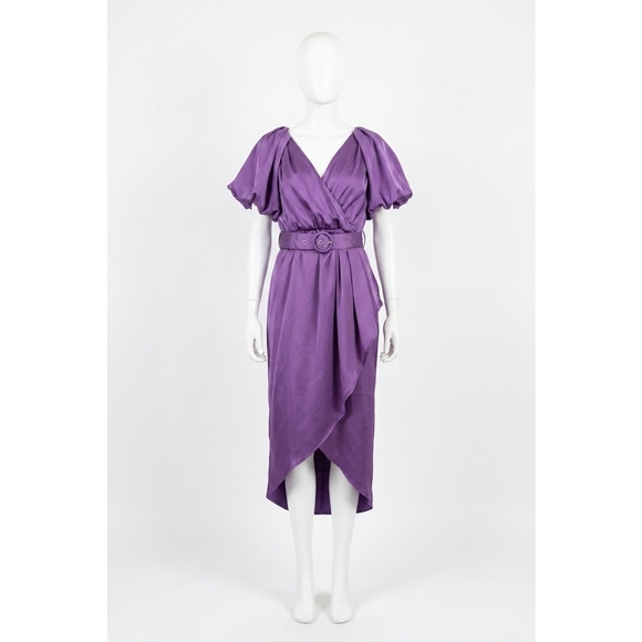 ENTRO Dresses & Skirts - NEW ENTRO puff sleeve satin dress in purple